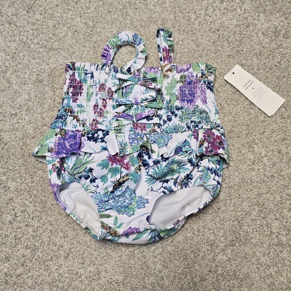Janie And Jack Baby Recycled Floral Smocked SwimsuitSz 6-12 Months NWT